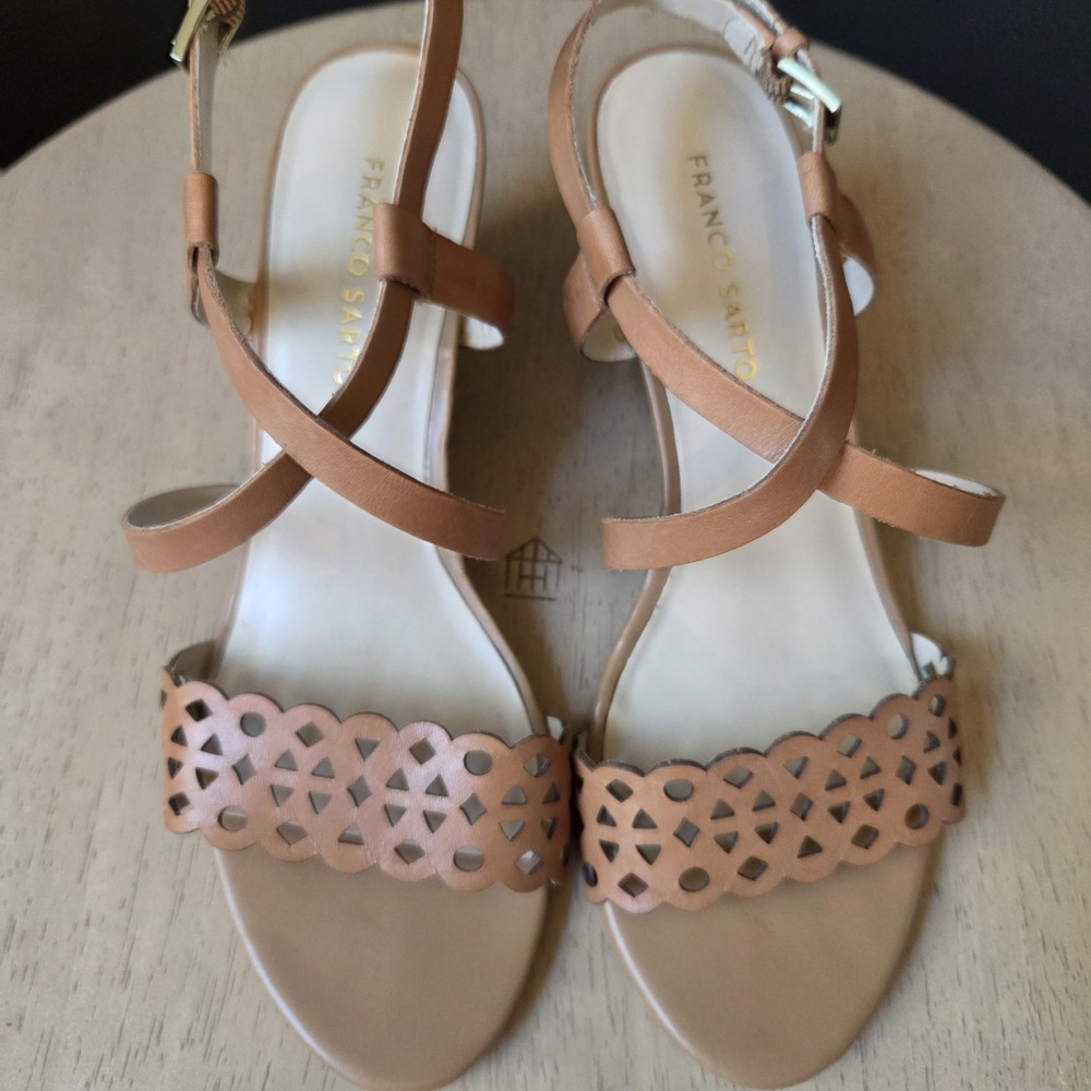 Franco Sarto Women's Trady Sandals 9M Brown Cut Out Wedge Leather Adjustable